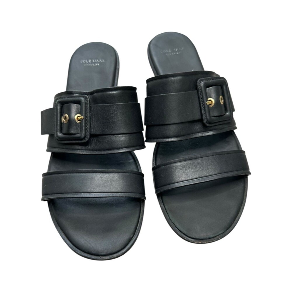 Cole Haan Amavia Black Leather Flat Sandals Slides Buckle Strap Women’s 8B